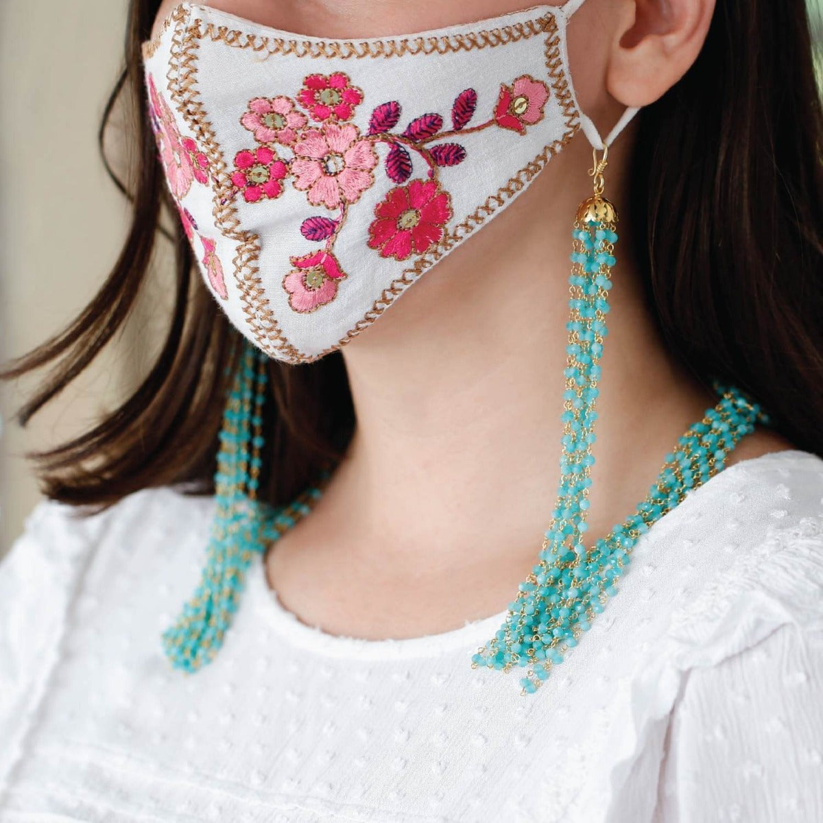 Amazonite beads mask & glass chain