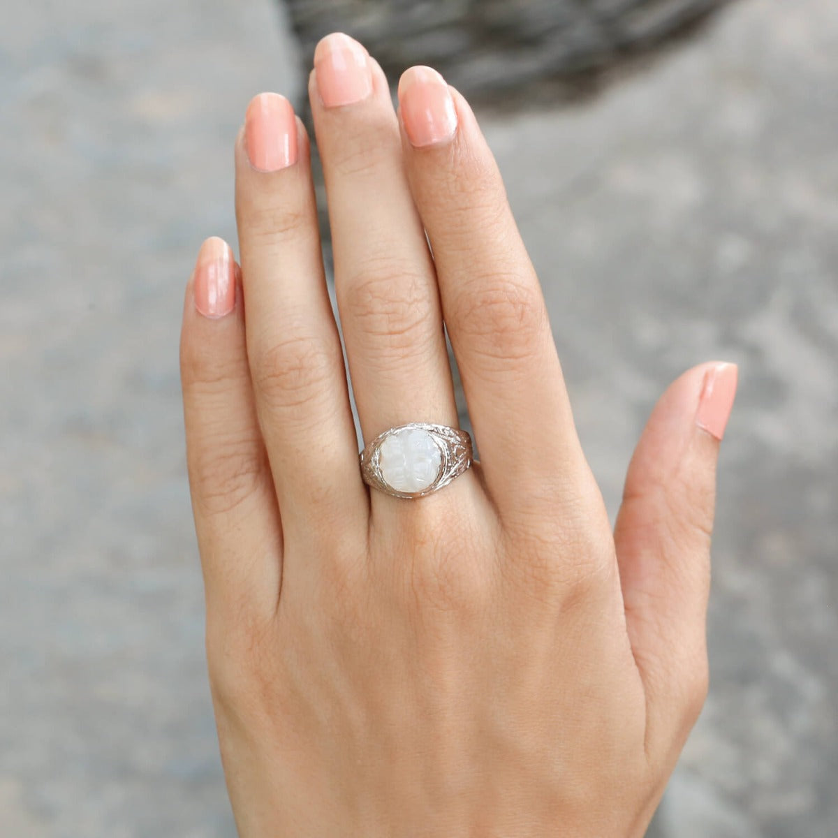 Chic Leaf Embedded Moonstone with Silver 925 Ring