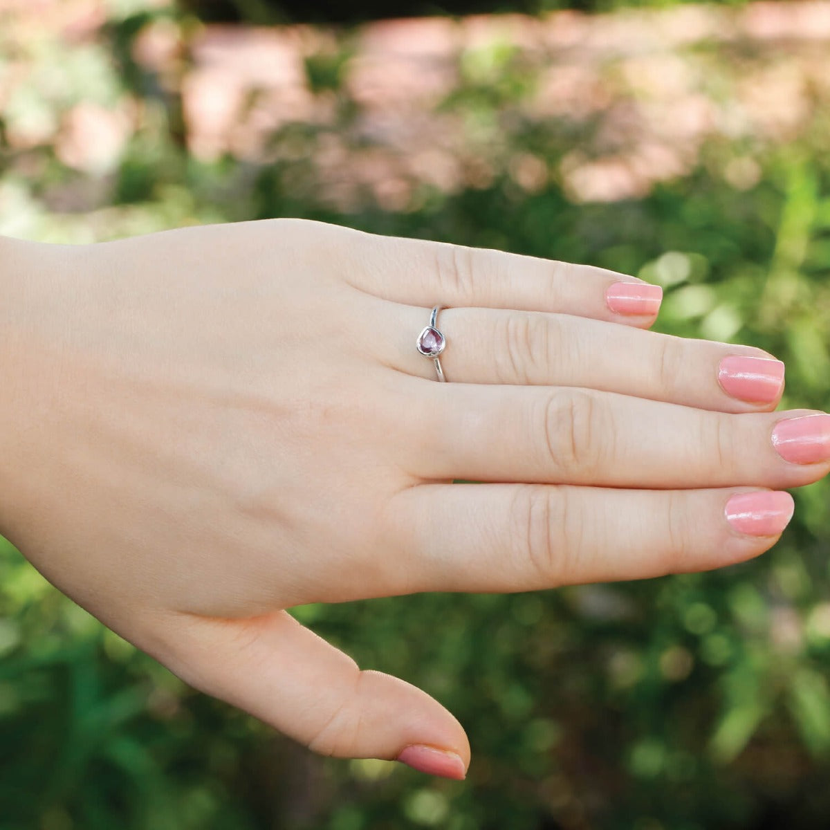 Heart pink sapphire silver ring