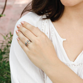 Multi sapphire studded three in one silver rings