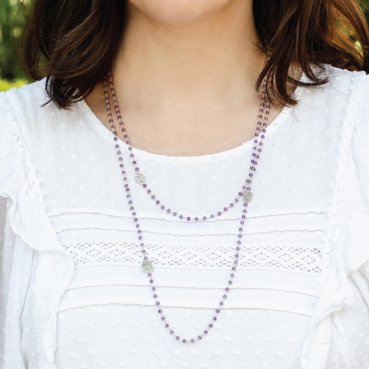 Amethyst beads silver necklace