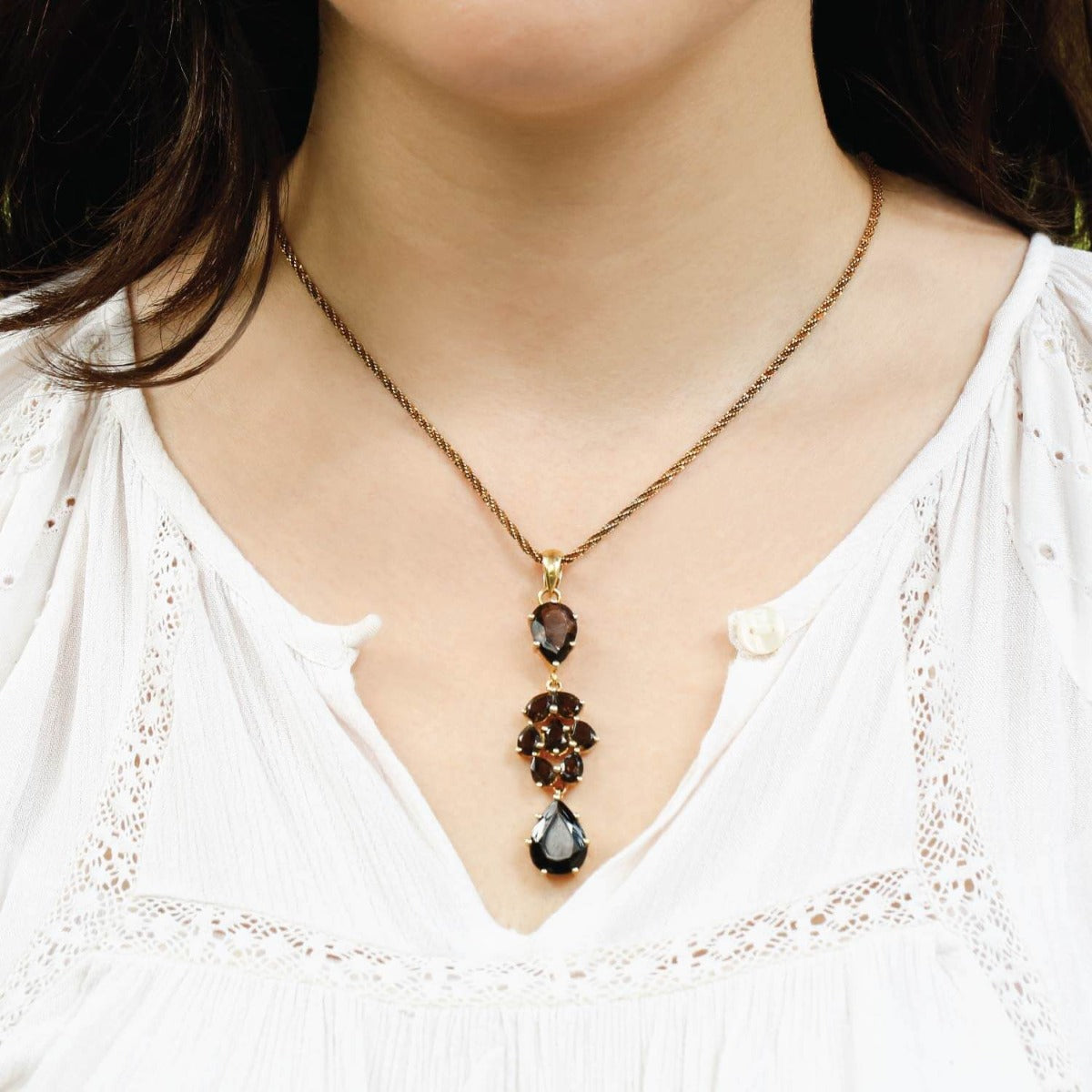 Smoky quartz gold plated silver pendant