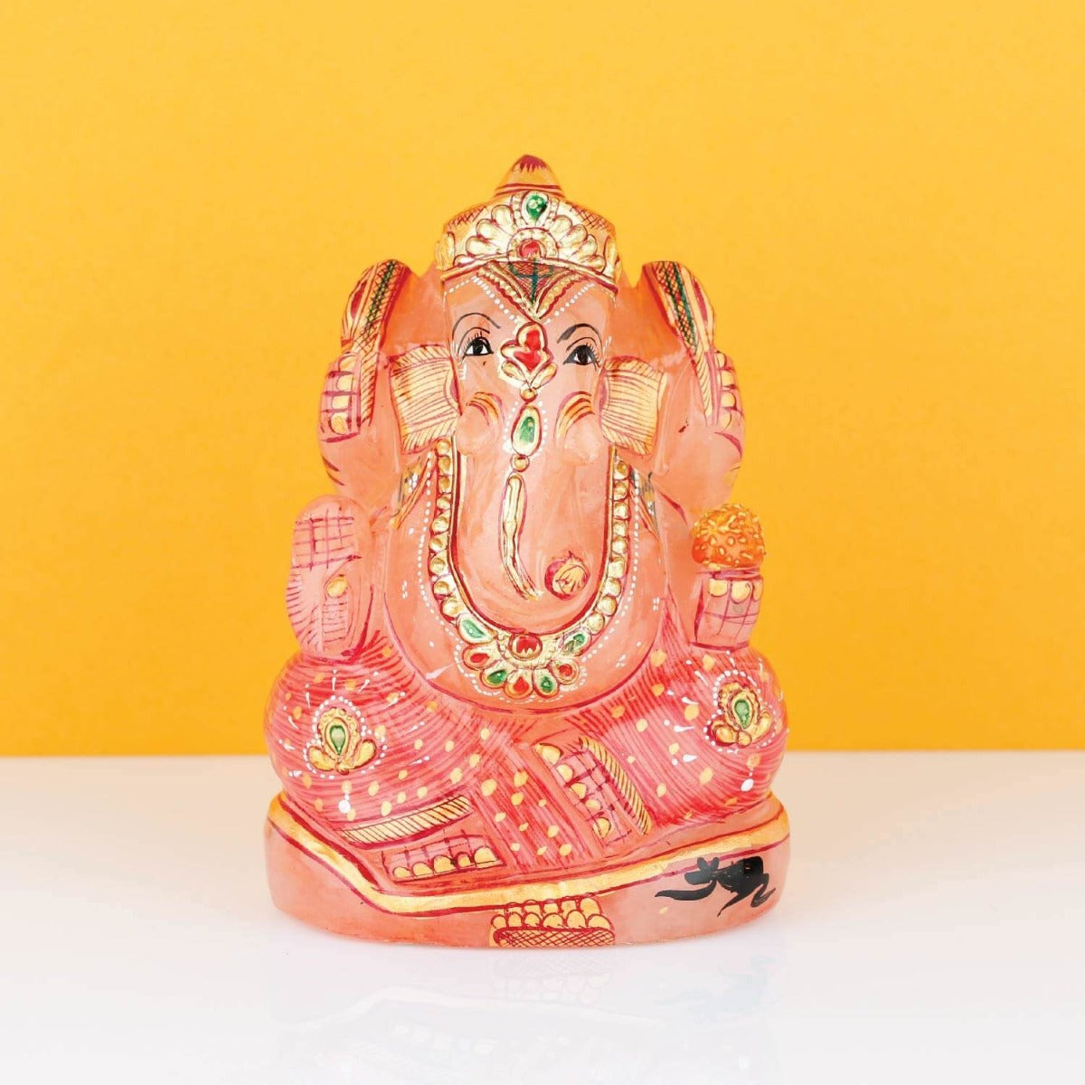 rose quartz Ganesha, Ganesha murti, Ganesha sculpture, Stone Ganesha, Pink Ganesha