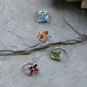 Ame Garnet, Blue Topaz, Peridot & Citrine Gemstone Silver 925 Ring