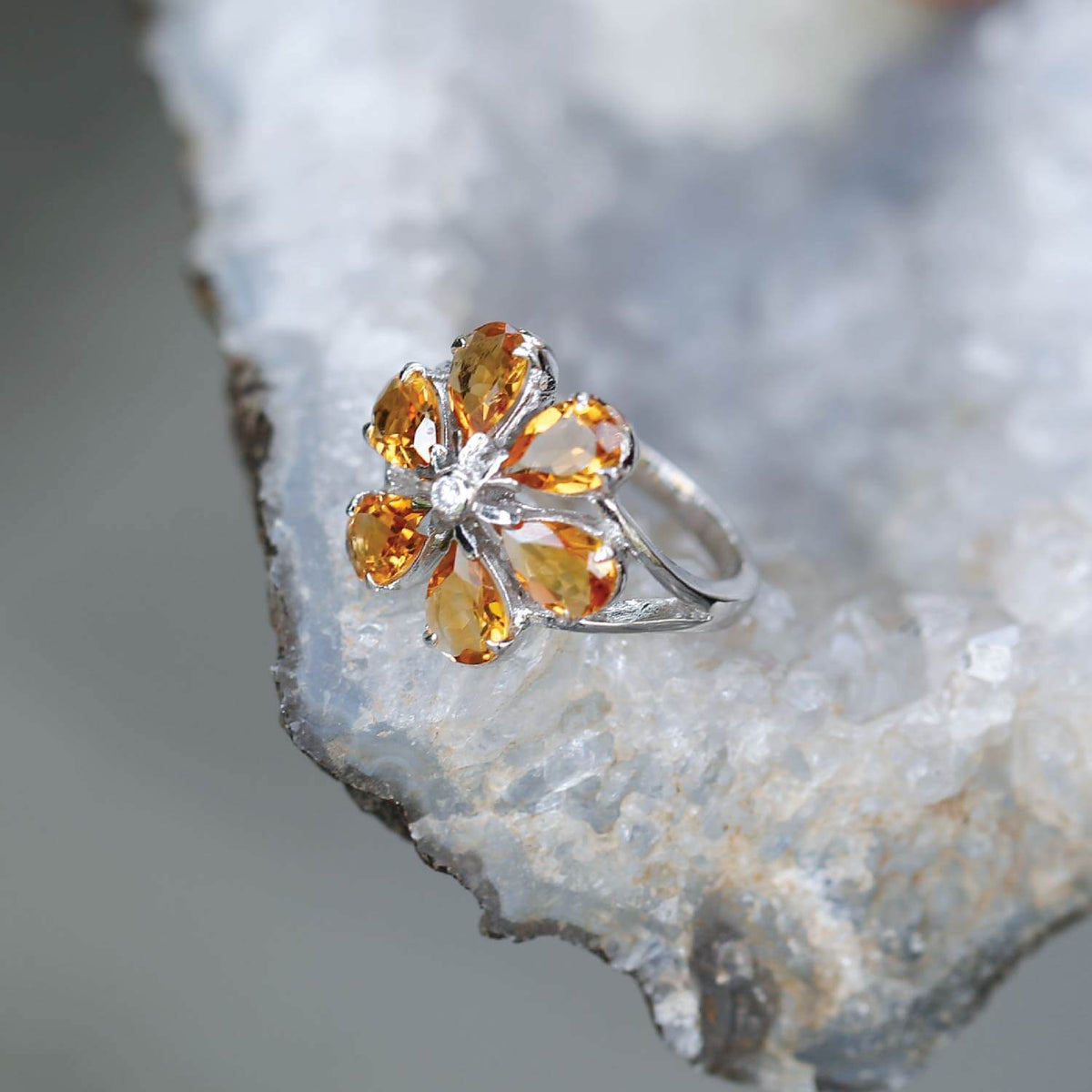 Berly Citrine Flower Silver 925 Ring