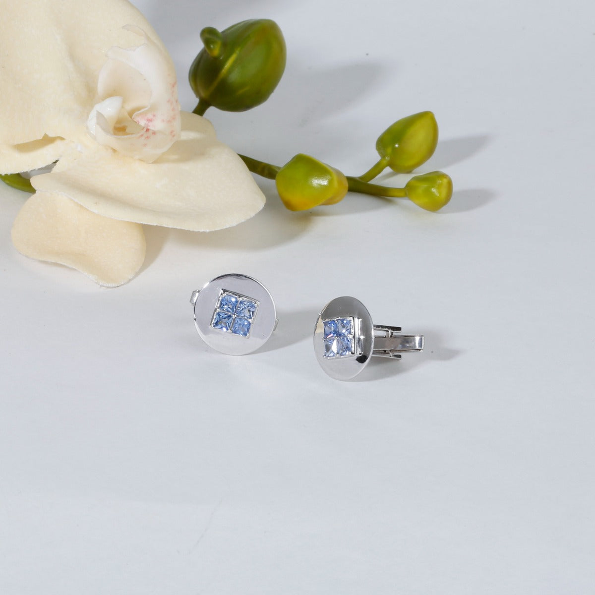 Elegant Blue Sapphire Silver Cufflinks