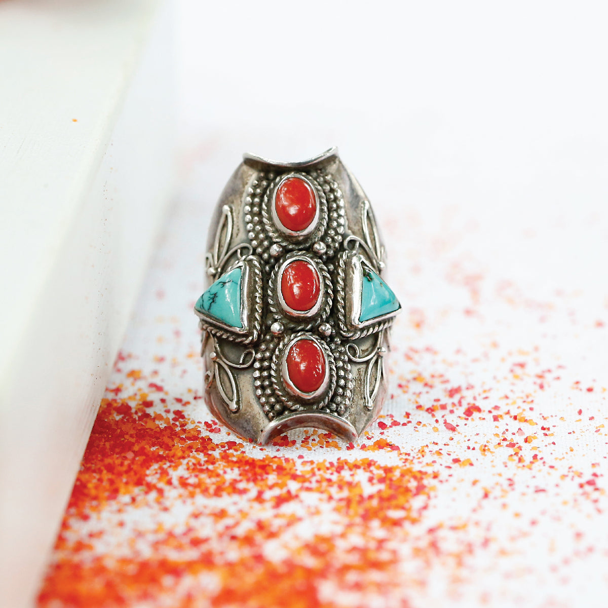 Pitcher coral turquoise ring