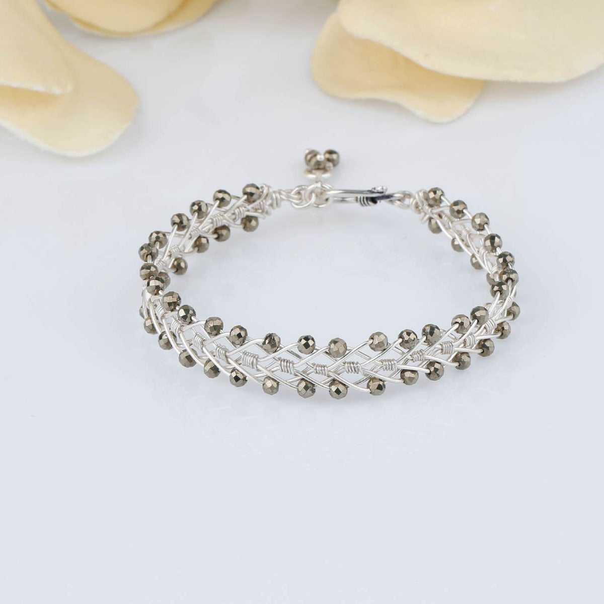 Pyrite beads sterling silver bracelet