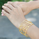18k gold plated cuff bangle with filigree design