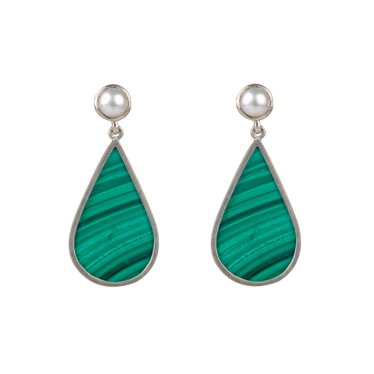 Erratic pearl and malachite earrings