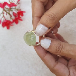 Colossal Round Prehnite Silver 952 Ring