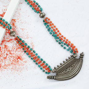 Ashra turquoise carnelian Silver 925 necklace