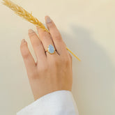 Ovalish stylish everyday wear 18K Gold Plated Aquamarine Silver 925 Ring