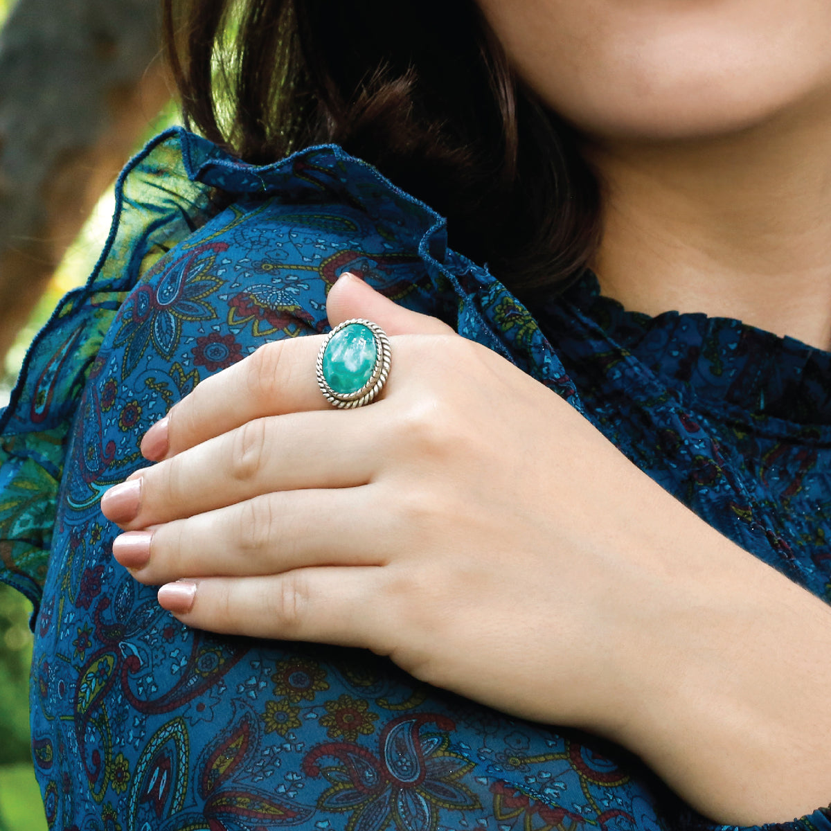 Bohemian style Turquoise 925 Silver stylish Ring