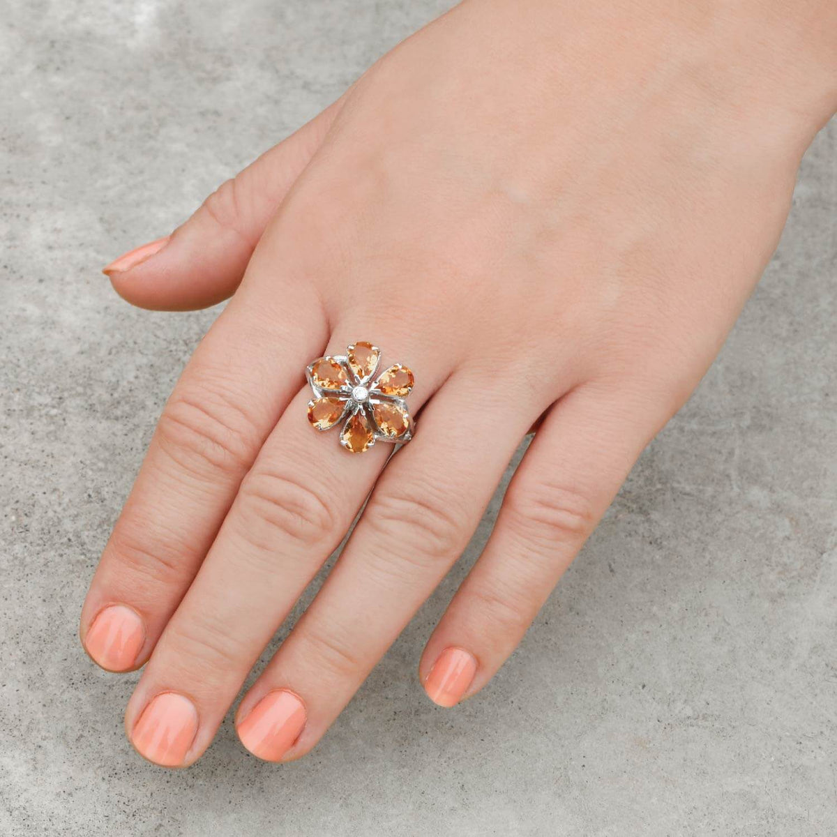 Flower design modern look Citrine Flower Silver 925 stylish Ring