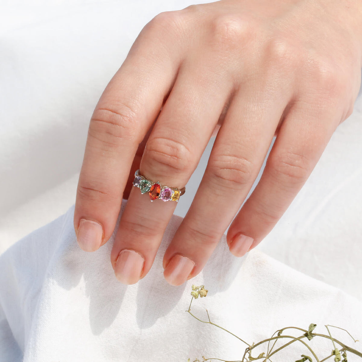 Modern everyday style Multistone Gemstone Silver 925 Ring