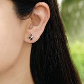 silver earrings, sterling silver earrings, tourmaline earrings, buy tourmaline jewelry, multi color earrings, gemstone , flower earrings, tourmaline studs, sterling silver studs
Flower Tourmaline Silver 925 Studs