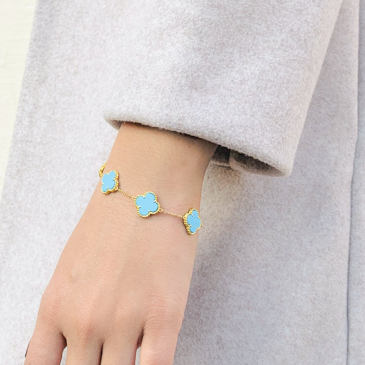 Contemporary Modern style Stackable 18K Gold Plated Silver 925 Turquoise Bracelet