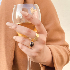 Black Onyx 18k Gold Plated Silver 925 Ring
