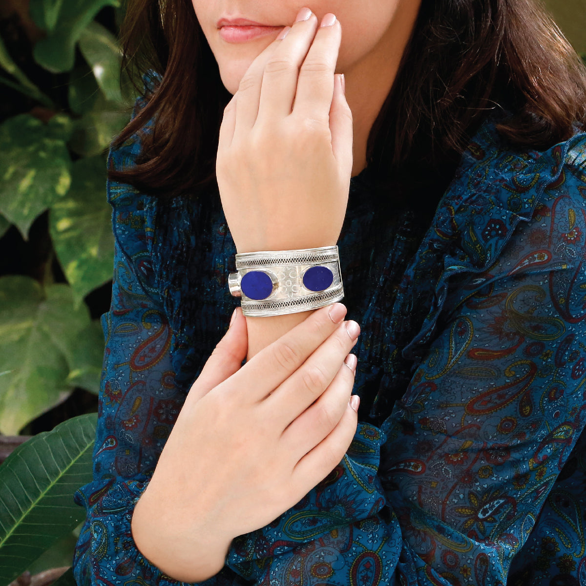 Aamna Lapis Lazuli and Onyx Silver 925 Bangle