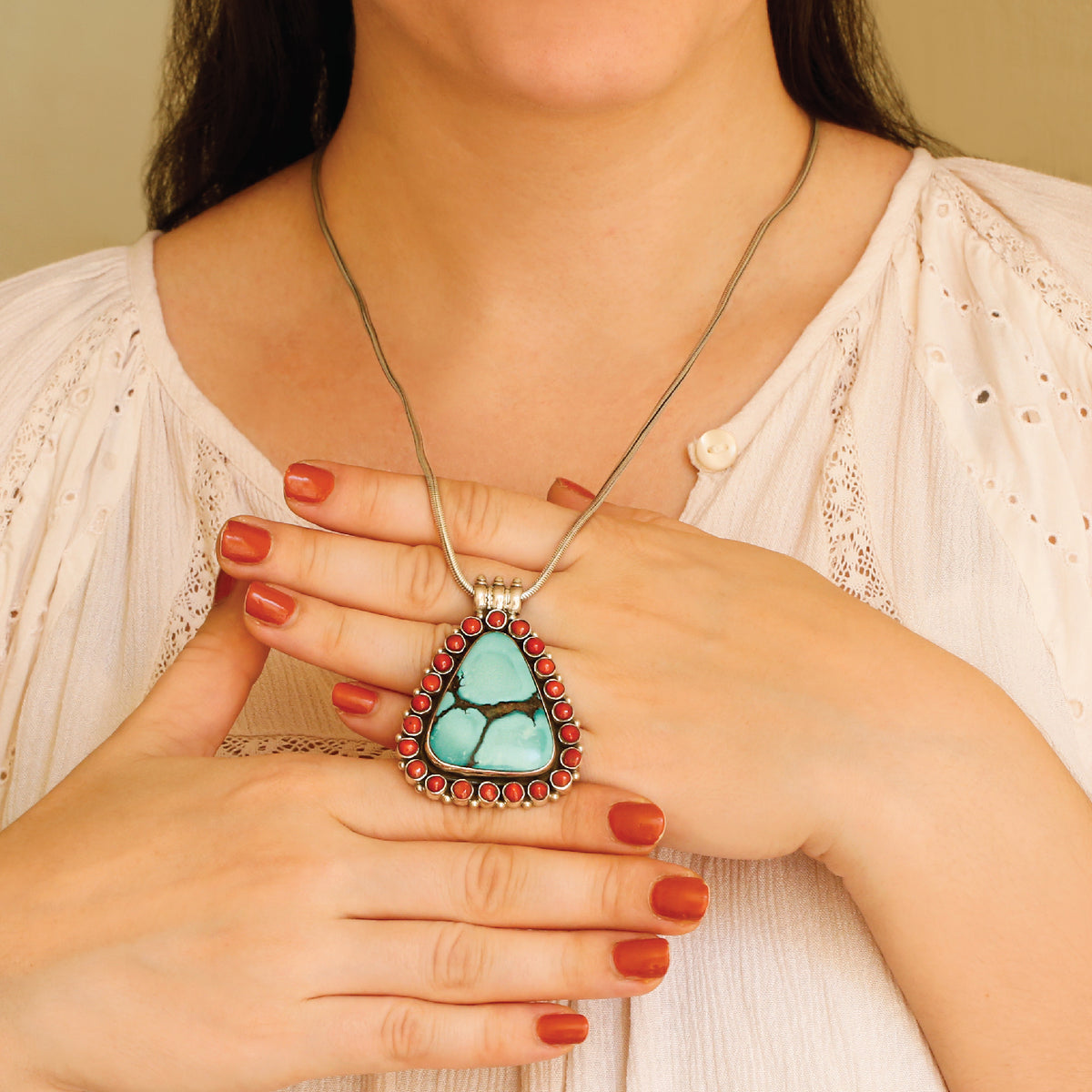 Reetvi turquoise coral pendant necklace