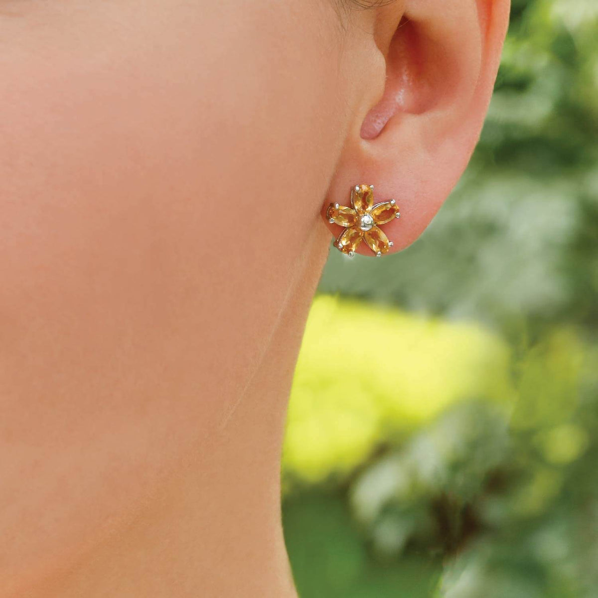 Flower design modern stylish Citrine 925 Silver studs earrings