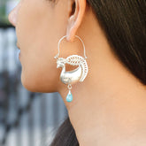 hoops, buy hoops online, sterling silver, buy silver hoops, gold plated hoops, peacock hoops, turquoise hoops
Peacock shaped turquoise silver 925 hoops earrings