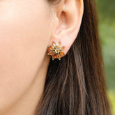Flower design Modern stylish look Citrine 925 silver studs earrings