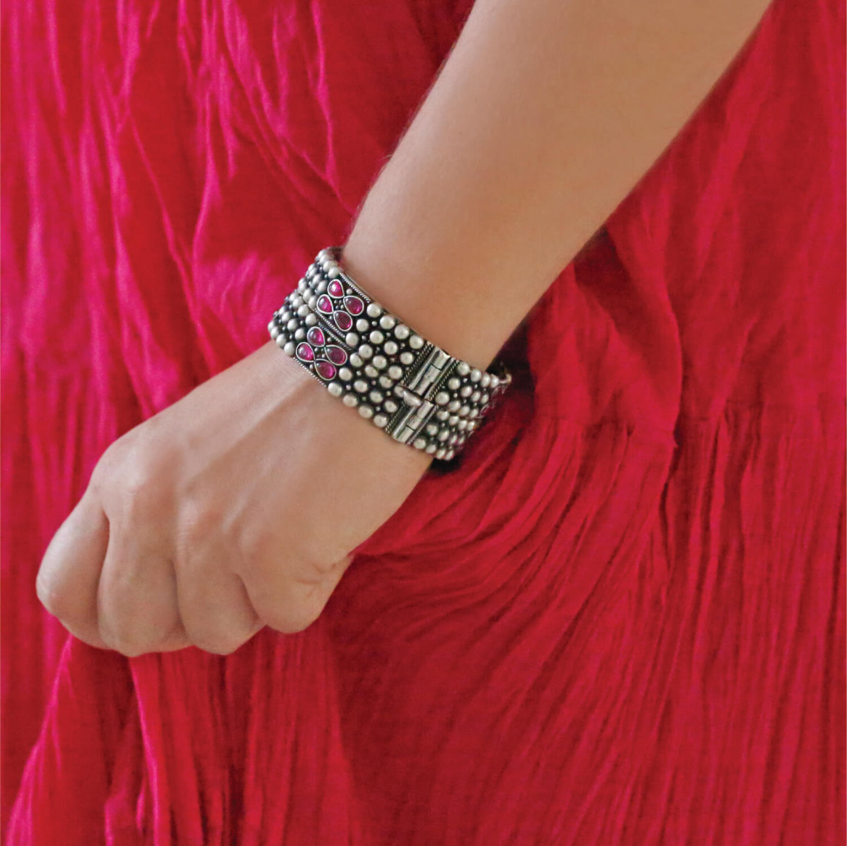 Festive Pink Stone Silver 924 Bangles