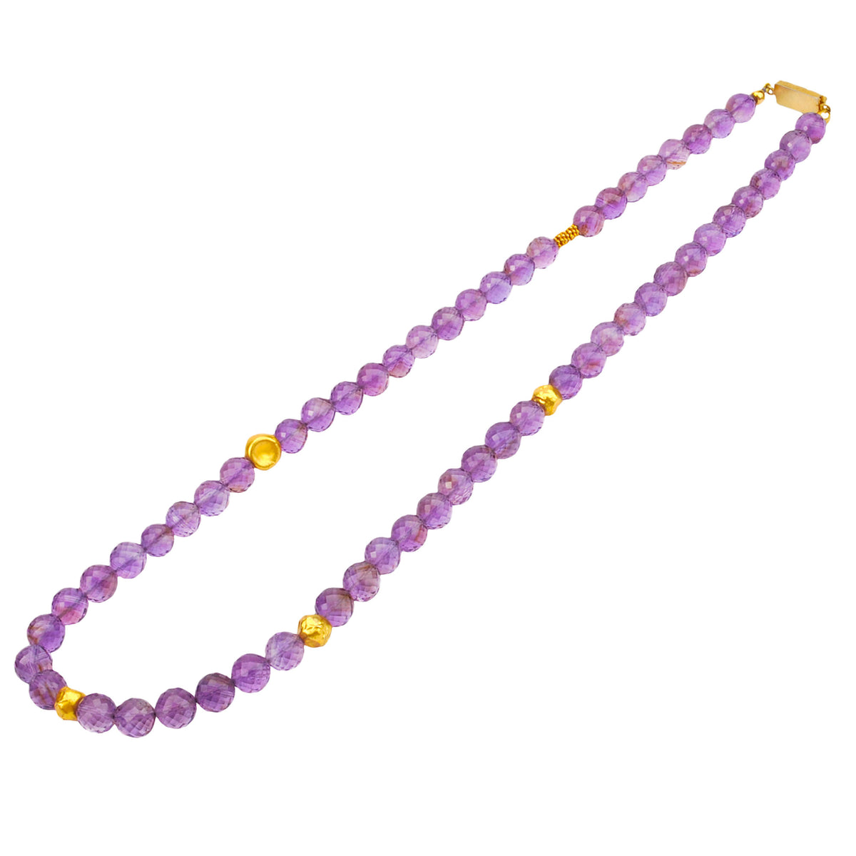 Amethyst beads single strand necklace in silver