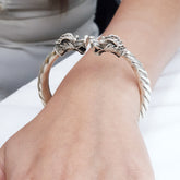 Dragon head silver bangle, Oxidized silver bangle, Openable silver bangle