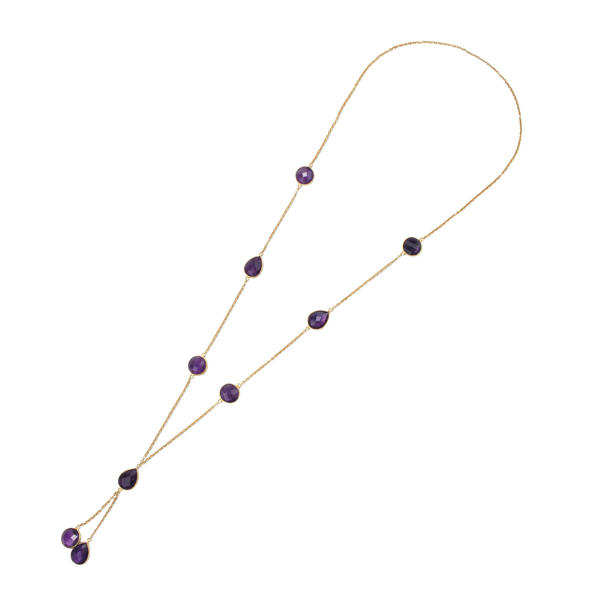 Gold Plated Silver Necklace with Amethyst Tassel