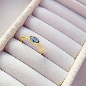 blue sapphire ring gold plated marquise bezel 925 silver