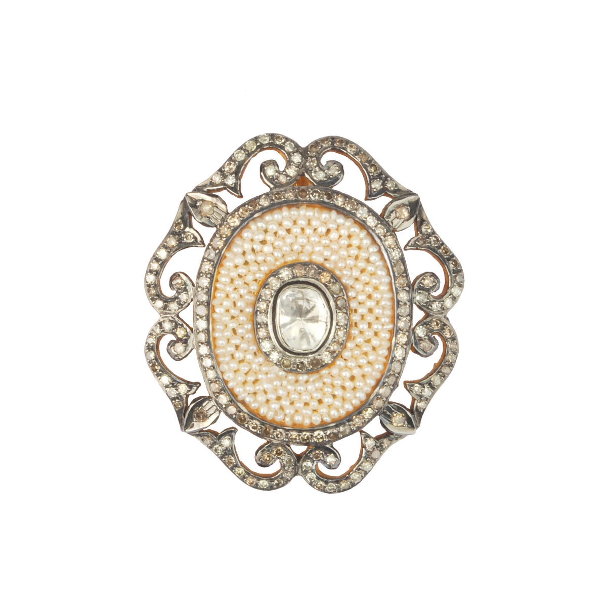 Pearls weaved in with diamonds in victorian silver pendant,Silver Necklaces, Earrings, Rings, Bangles, Pendants, And Anklets, Shop, Online, Beauty, Collections, Jewelry store near me, Coral, Buy online jewelry, Buy rings online, Buy earrings online, Buy n