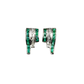 Silver Earrings Curved with Emeralds and Diamonds