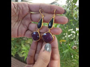 Drop Ruby and Sapphire 18k Gold Plated Silver Earrings