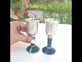 Green Jade silver long candle holder