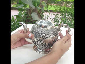 Elephant carving silver tea pot