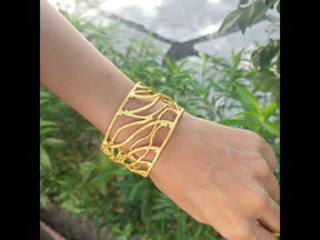 Gold plated tangled wire cuff bangle