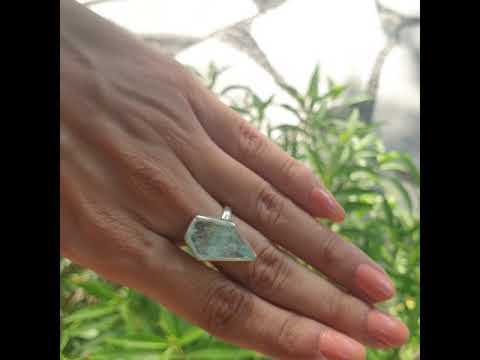 Stunning Aqua pentagon shaped silver Ring