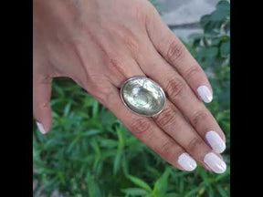 Round abalone sterling silver ring