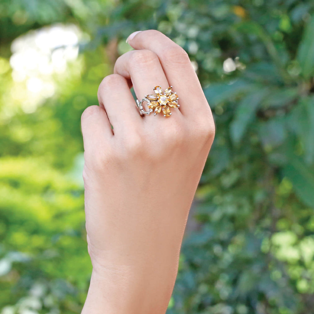 citrine ring, flower ring, citrine flower ring, flower citrine ring, yellow ring,Citrine Flower Silver Ring

