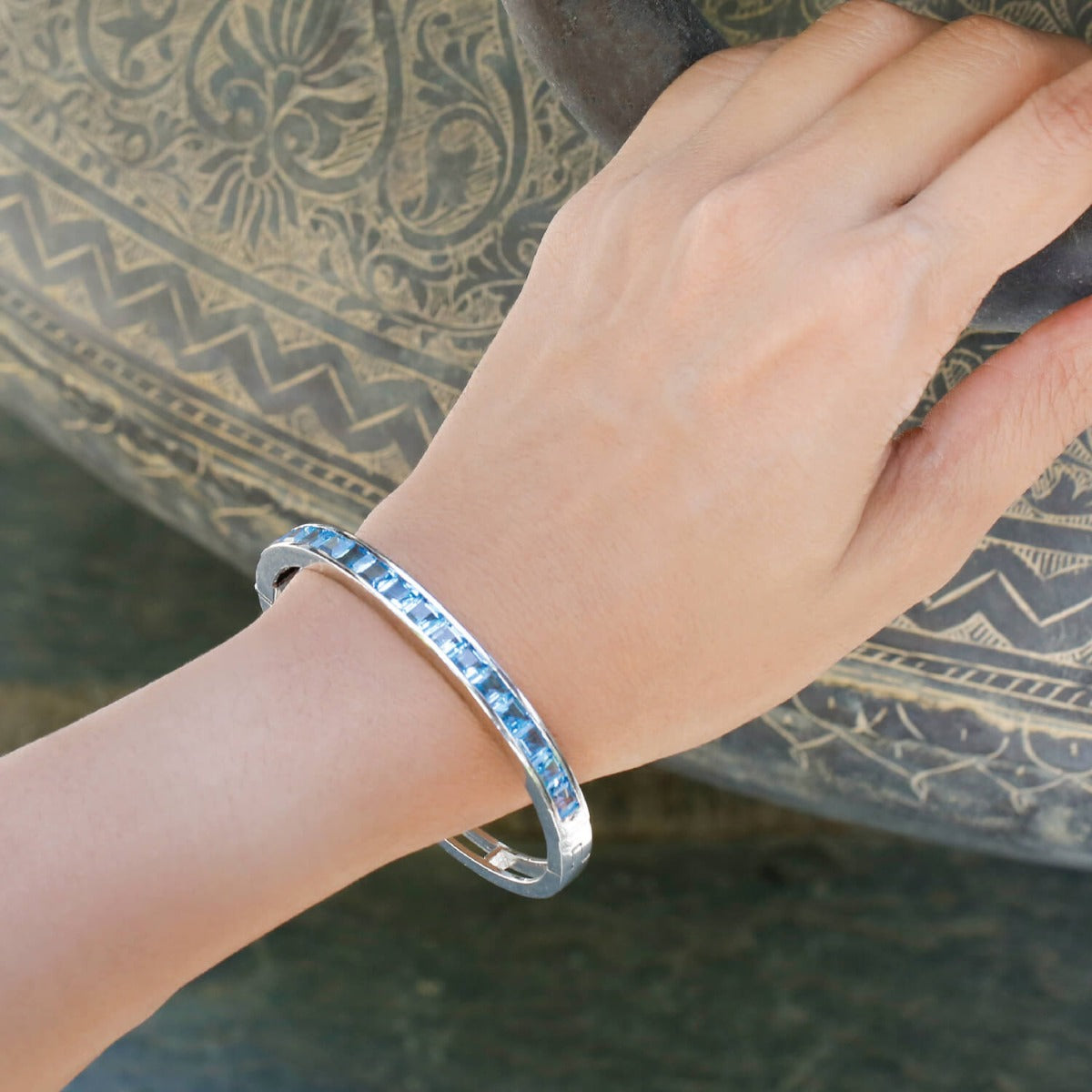 silver bangle , sterling silver bangle , blue topaz bangle , buy blue topaz jewelry, multi color bangle , fancy bangle , gemstone bangle 