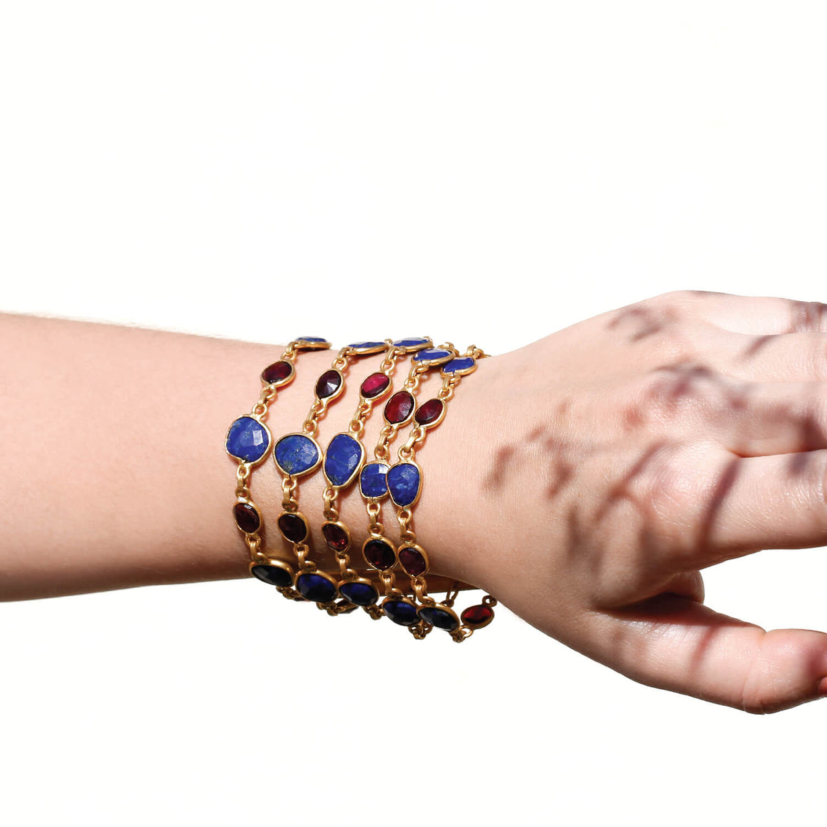 lapis lazuli bracelet gold multi strand garnet statement cuff