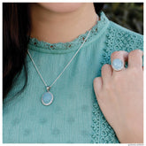 Oval Cabochon Silver 925 Aquamarine with Diamonds Ring