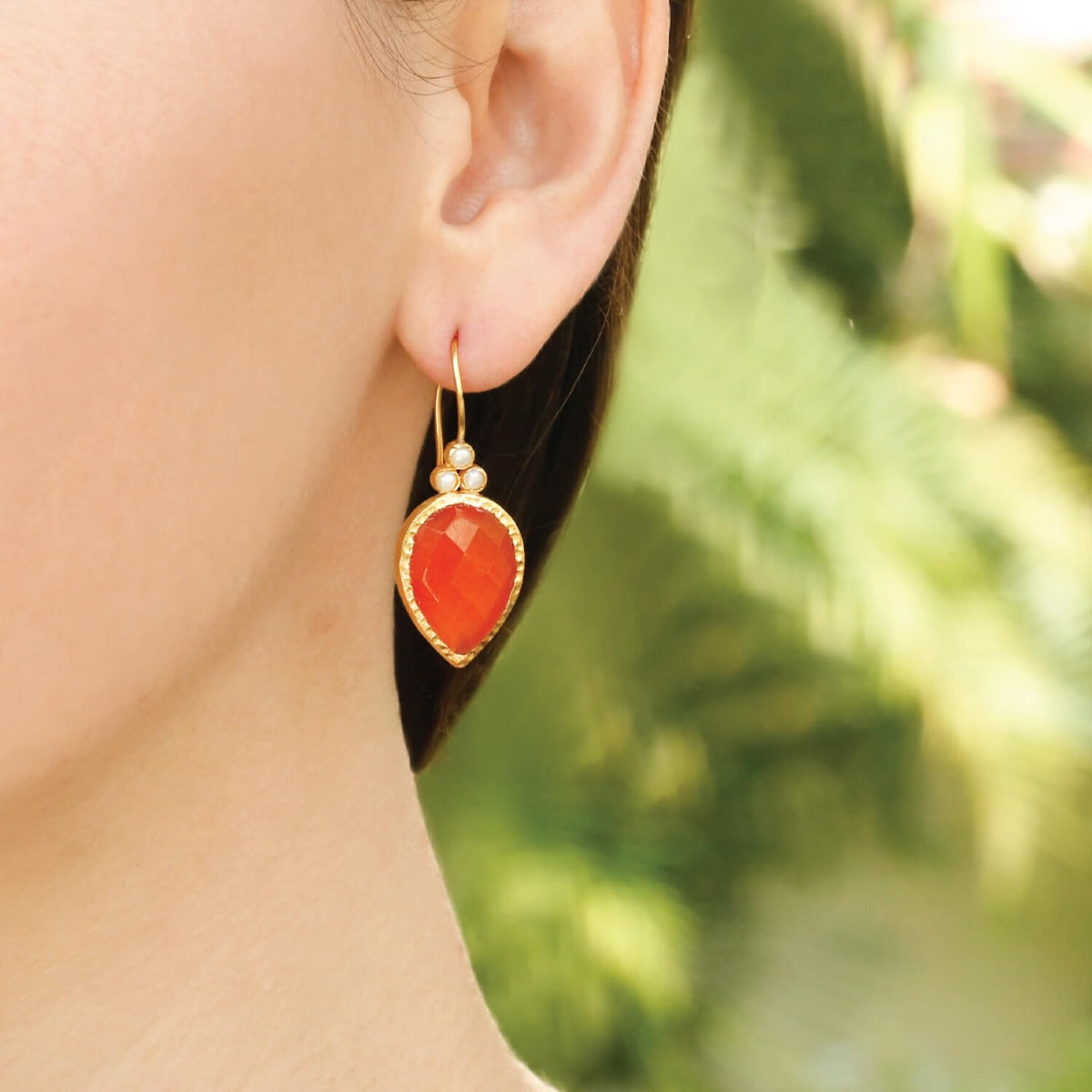 carnelian earrings, pearl earrings, silver pearl earrings, gold plated silver carnelian & pearl earrings, orange earrings, white earrings, silver orange earrings