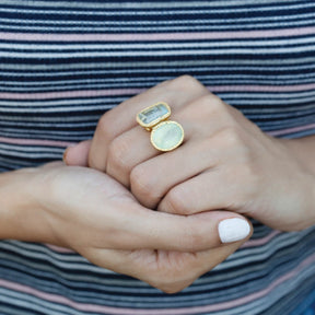 Blue color ring, green color ring, multicolor ring, sterling silver ring, 18K gold Plated sterling silver ring, pastel ring, gemstone ring, prehnite & aquamarine gold plated silver ring