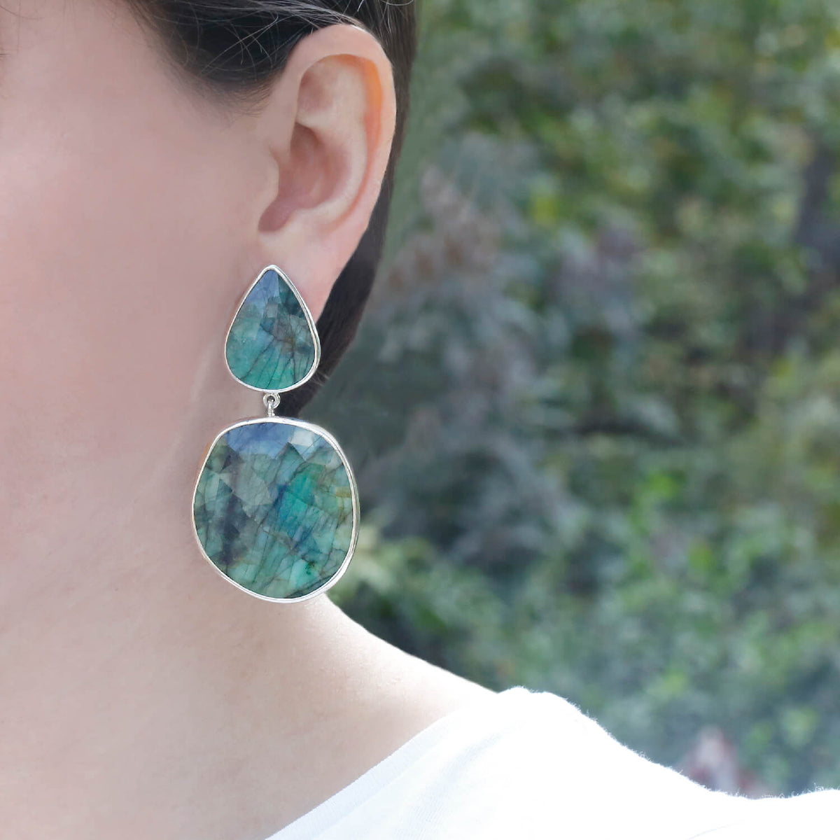 Big Emerald Stones and Silver 925 Earrings