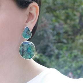 Big Emerald Stones and Silver 925 Earrings