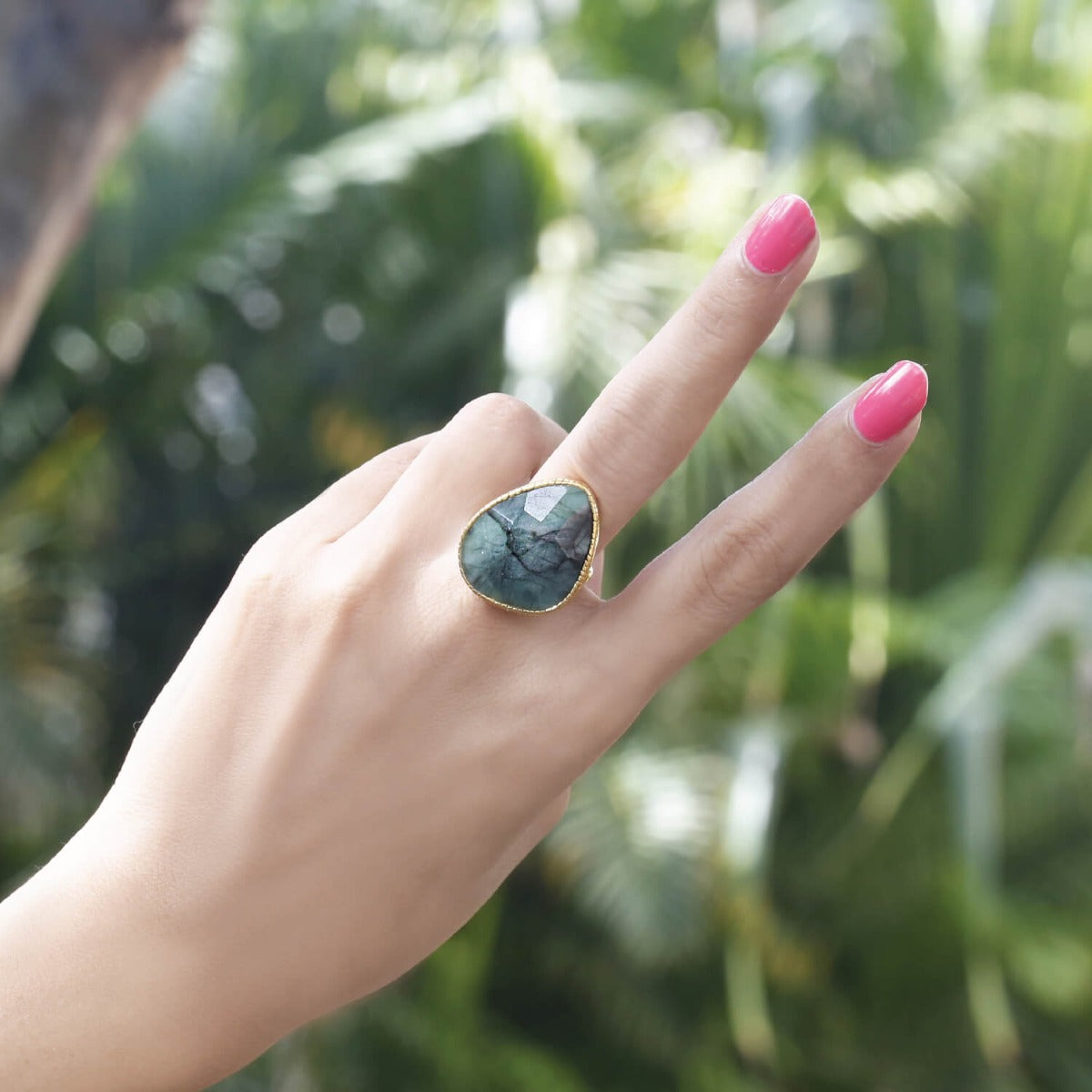 Emerald Gold plated silver ring